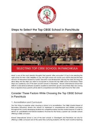 Steps to Select the Top CBSE School in Panchkula