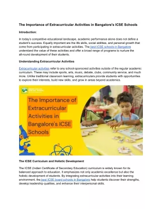 The Importance of Extracurricular Activities in Bangalores ICSE Schools