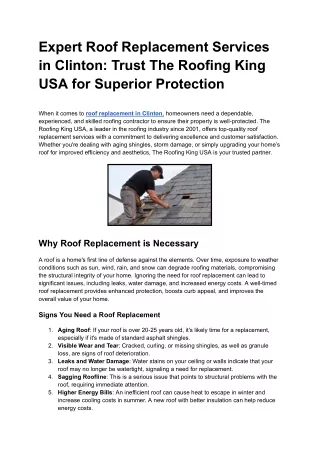 Expert Roof Replacement Services in Clinton_ Trust The Roofing King USA for Superior Protection