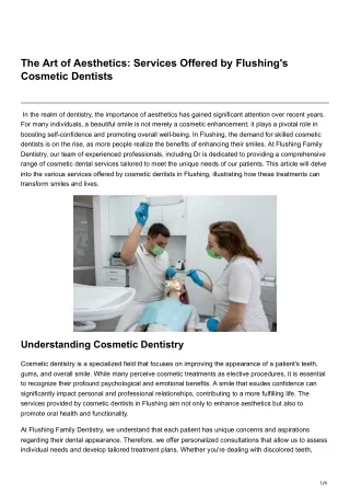 The Art of Aesthetics Services Offered by Flushings Cosmetic Dentists