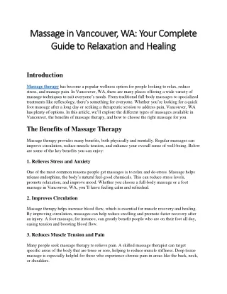 Massage in Vancouver, WA: Your Complete Guide to Relaxation and Healing