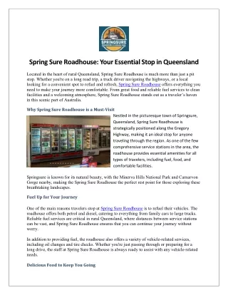 Spring Sure Roadhouse Your Essential Stop in Queensland
