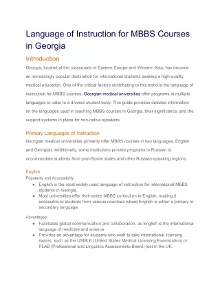 Language of Instruction for MBBS Courses in Georgia