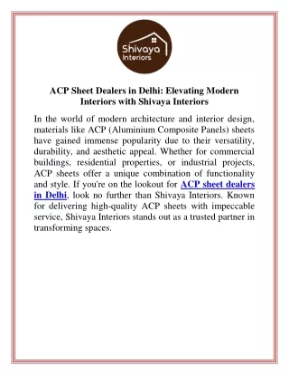 ACP Sheet Dealers in Delhi Elevating Modern Interiors with Shivaya Interiors