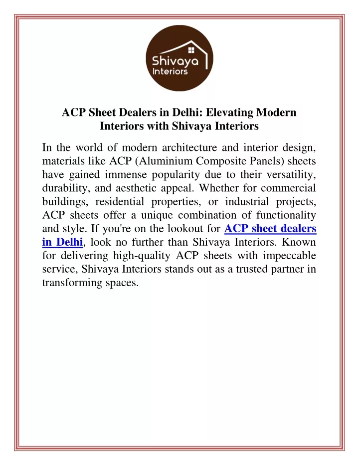 acp sheet dealers in delhi elevating modern