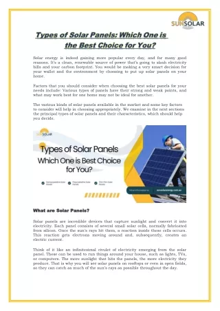 Types Of Solar Panels: Which One Is The Best Choice For You?