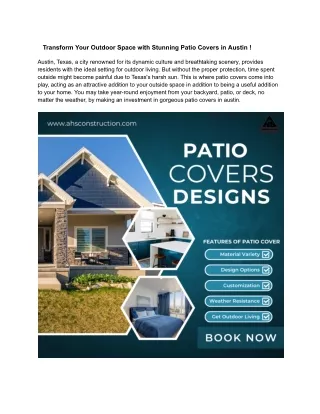 Transform Your Outdoor Space with Stunning Patio Covers in Austin !