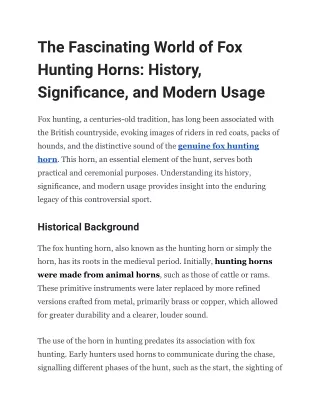 The Fascinating World of Fox Hunting Horns_ History, Significance, and Modern Usage