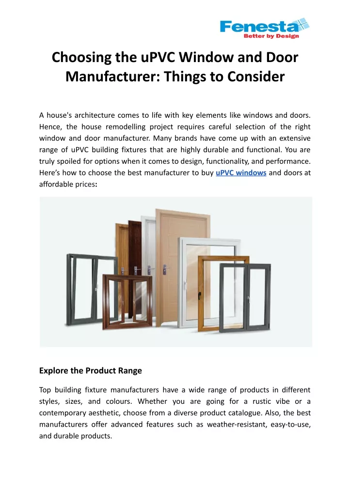 choosing the upvc window and door manufacturer