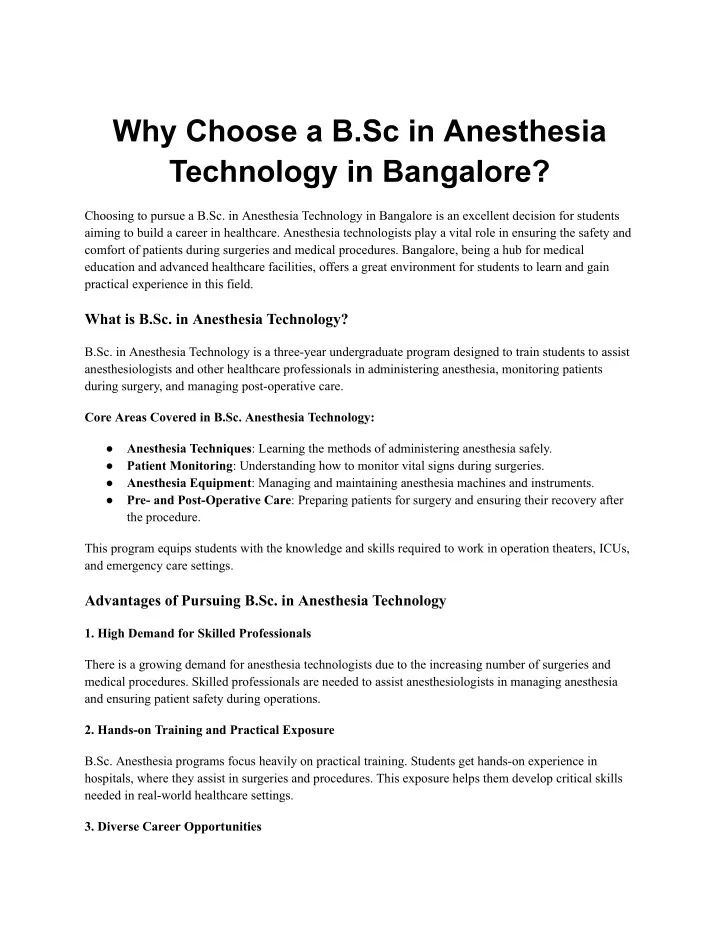 why choose a b sc in anesthesia technology