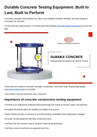 Durable Concrete Testing Equipment Built to Last, Built to Perform