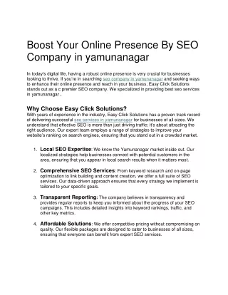 Boost Your Online Presence By SEO Company in yamunanagar