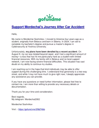 support mordechai s journey after car accident