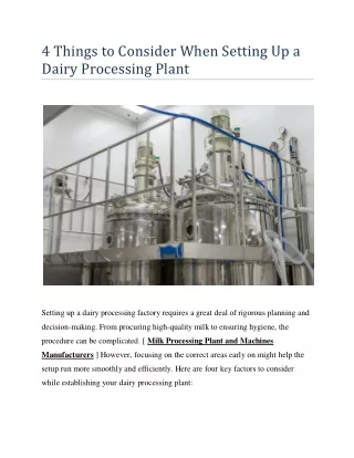 4 Things to Consider When Setting Up a Dairy Processing Plant