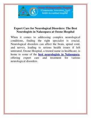 Expert Care for Neurological Disorders The Best Neurologists in Nalasopara at Ozone Hospital