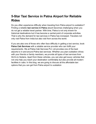 5-Star Taxi Service in Patna Airport for Reliable Rides | Patna Cabs