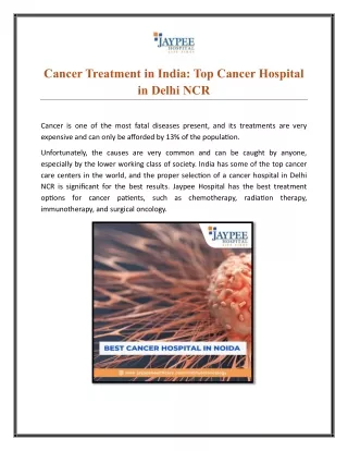 Cancer Treatment in India: Top Cancer Hospital in Delhi NCR