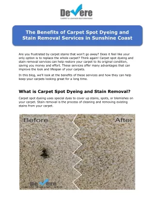 The Benefits of Carpet Spot Dyeing and Stain Removal Services in Sunshine Coast by devere