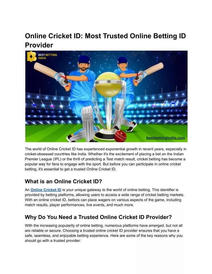 online cricket id most trusted online betting