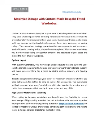 Maximize Storage with Custom-Made Bespoke Fitted Wardrobes.