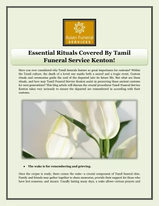 Essential Rituals Covered By Tamil Funeral Service Kenton!