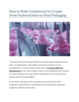 How to Make Commercial Ice Cream: From Pasteurization to Final Packaging