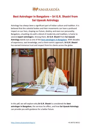 Best Astrologer in Bangalore – Sri G.R. Shastri from Sai Upasak Astrology