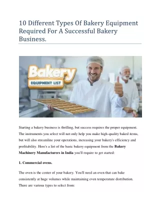 10 Different Types Of Bakery Equipment Required For A Successful Bakery Business