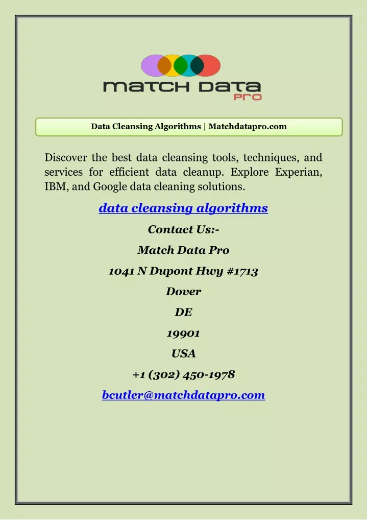 data cleansing algorithms matchdatapro com