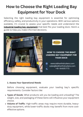 How to Choose the Right Loading Bay Equipment for Your Dock