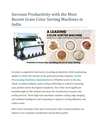 Increase Productivity with the Most Recent Grain Color Sorting Machines in India