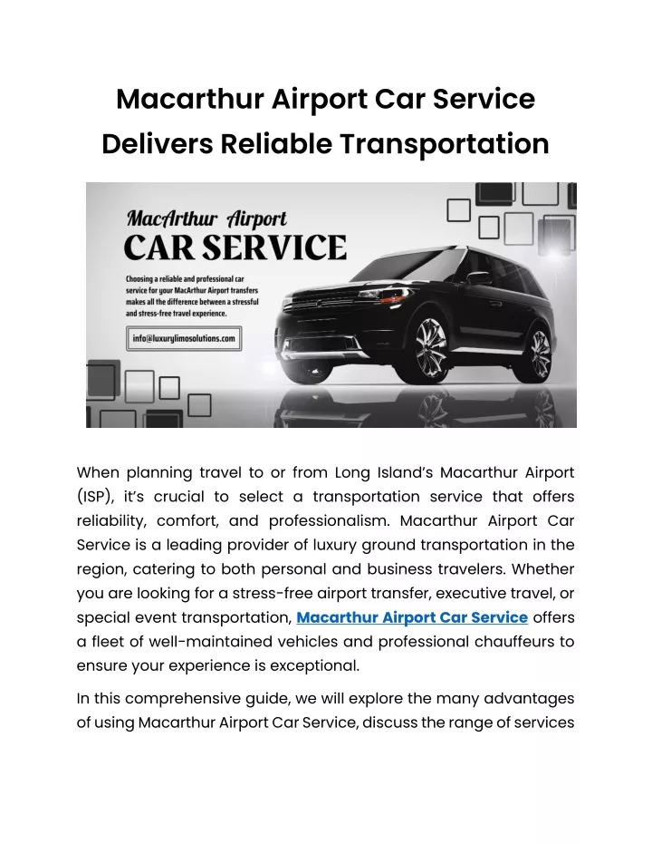 macarthur airport car service delivers reliable