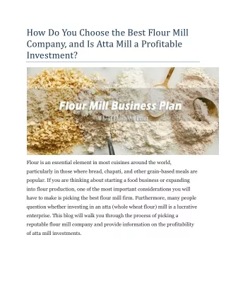 how do you choose the best flour mill company