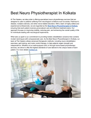 Best Neuro Physiotherapist In Kolkata
