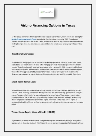 Airbnb Financing Options in Texas