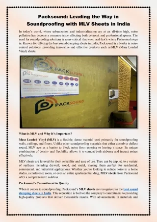 Packsound: Leading the Way in Soundproofing with MLV Sheets in India