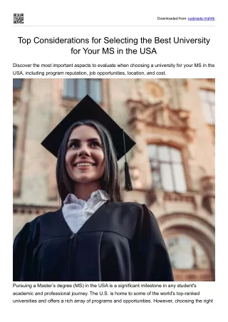 How to select the Right University for Your MS Program in the USA