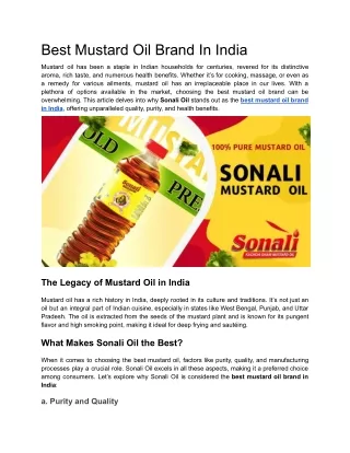 Best Mustard Oil Brand In India- Sonali Oil
