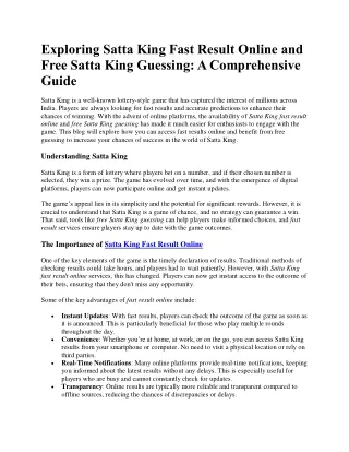 exploring satta king fast result online and free