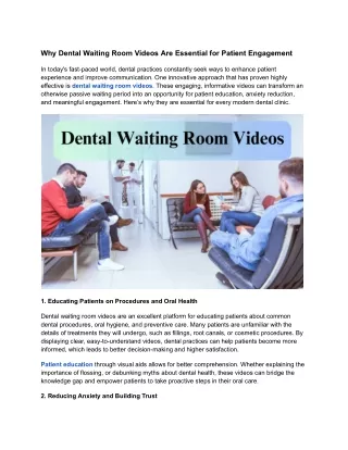 Why Dental Waiting Room Videos Are Essential for Patient Engagement