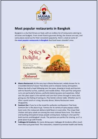 Most popular restaurants in Bangkok