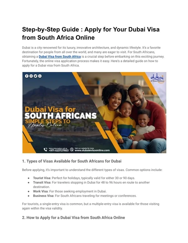 Dubai e-visa from South Africa