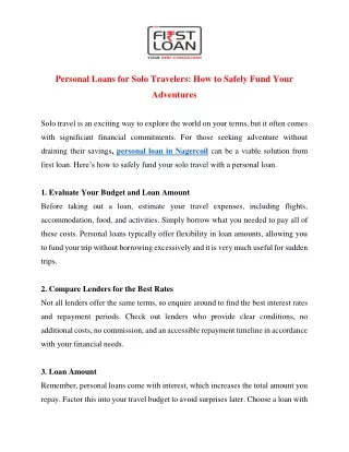 Personal Loans for Solo Travelers: How to Safely Fund Your Adventures