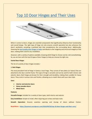 Top 10 Door Hinges and Their Uses