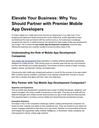 Elevate Your Business_ Why You Should Partner with Premier Mobile App Developers