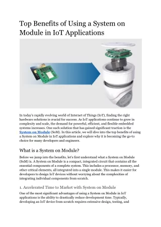 Top Benefits of Using a System on Module in IoT Applications