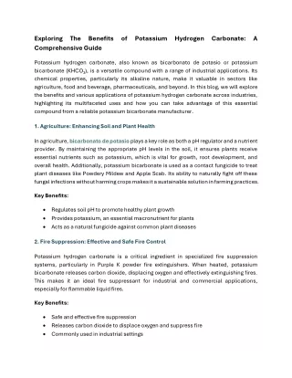 Exploring The Benefits of Potassium Hydrogen Carbonate - A Comprehensive Guide