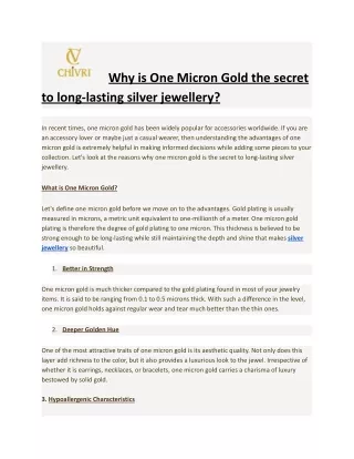 Why is One Micron Gold the secret to long-lasting silver jewellery_