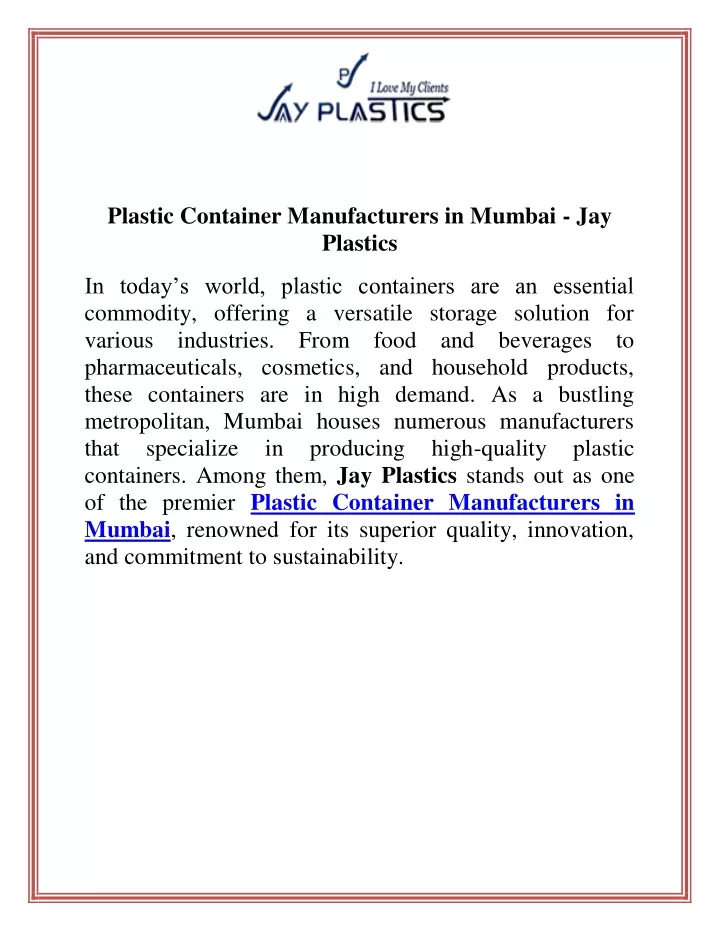 plastic container manufacturers in mumbai