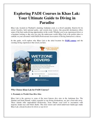 exploring padi courses in khao lak your ultimate